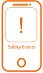Graphic representing a mobile screen with the title 'Safety Events'